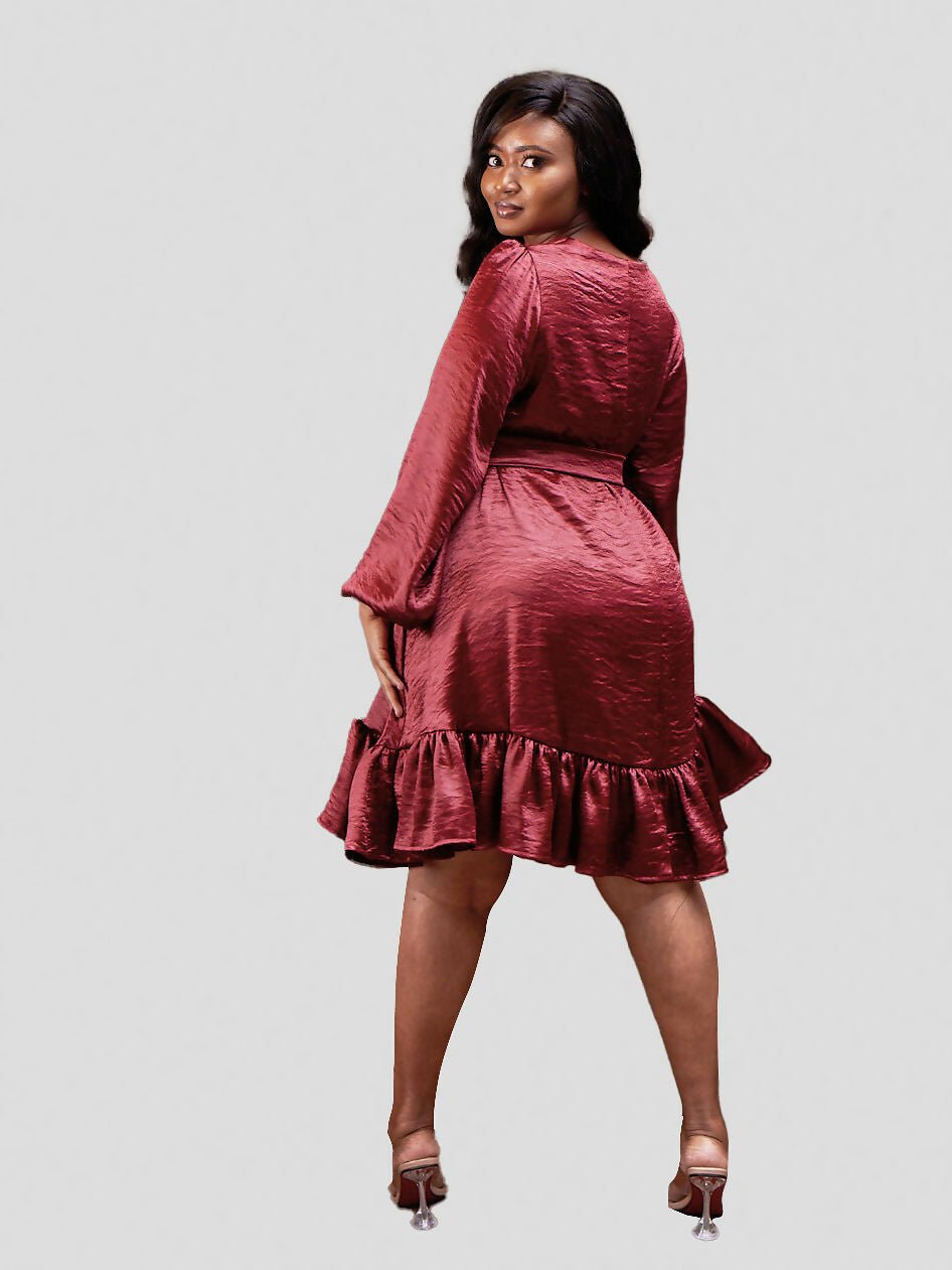 Elsie Glamour Valerie Shift Dress - Burgundy - Shopzetu