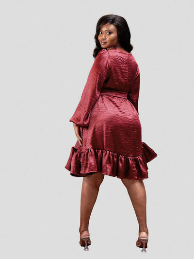 Elsie Glamour Valerie Shift Dress - Burgundy - Shopzetu