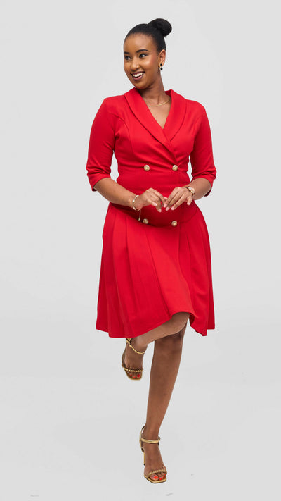 Stylish Sisters Curvy Plus Size Blazer Skater Dress - Red