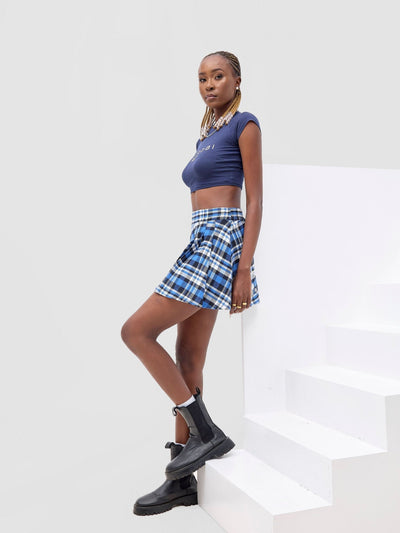 Zoya X Metamorphisized 143 Pleated Flannel Mini Skirt - Blue Plaid - Shopzetu