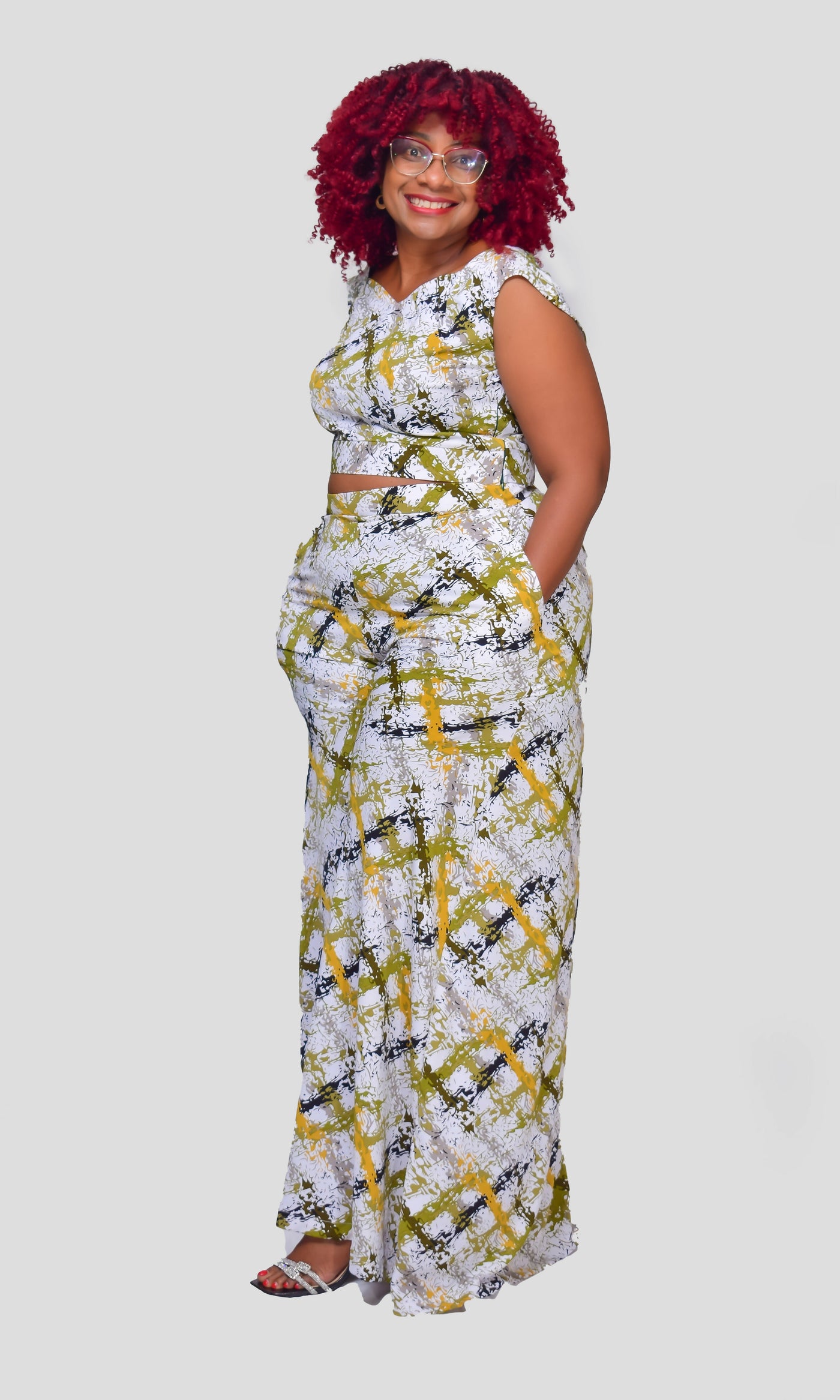 Thick & Fab Curvy Plus Size Sandy Pant - Cream Print