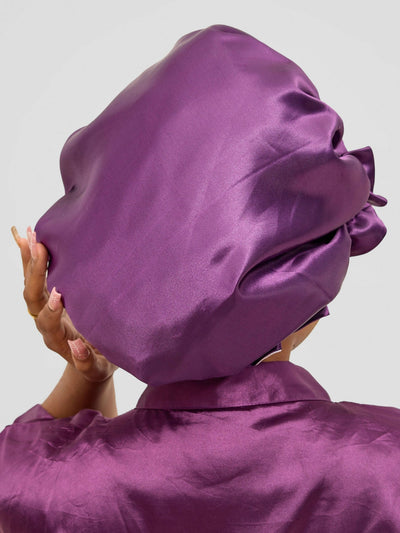 Satin Luxe Ruffle Bonnet - Black Currant / White - Shopzetu