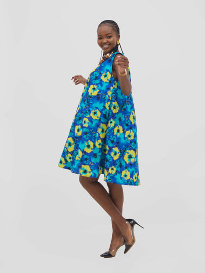 Gravio Fashions Kola Free Dress - Blue / Yellow - Shopzetu