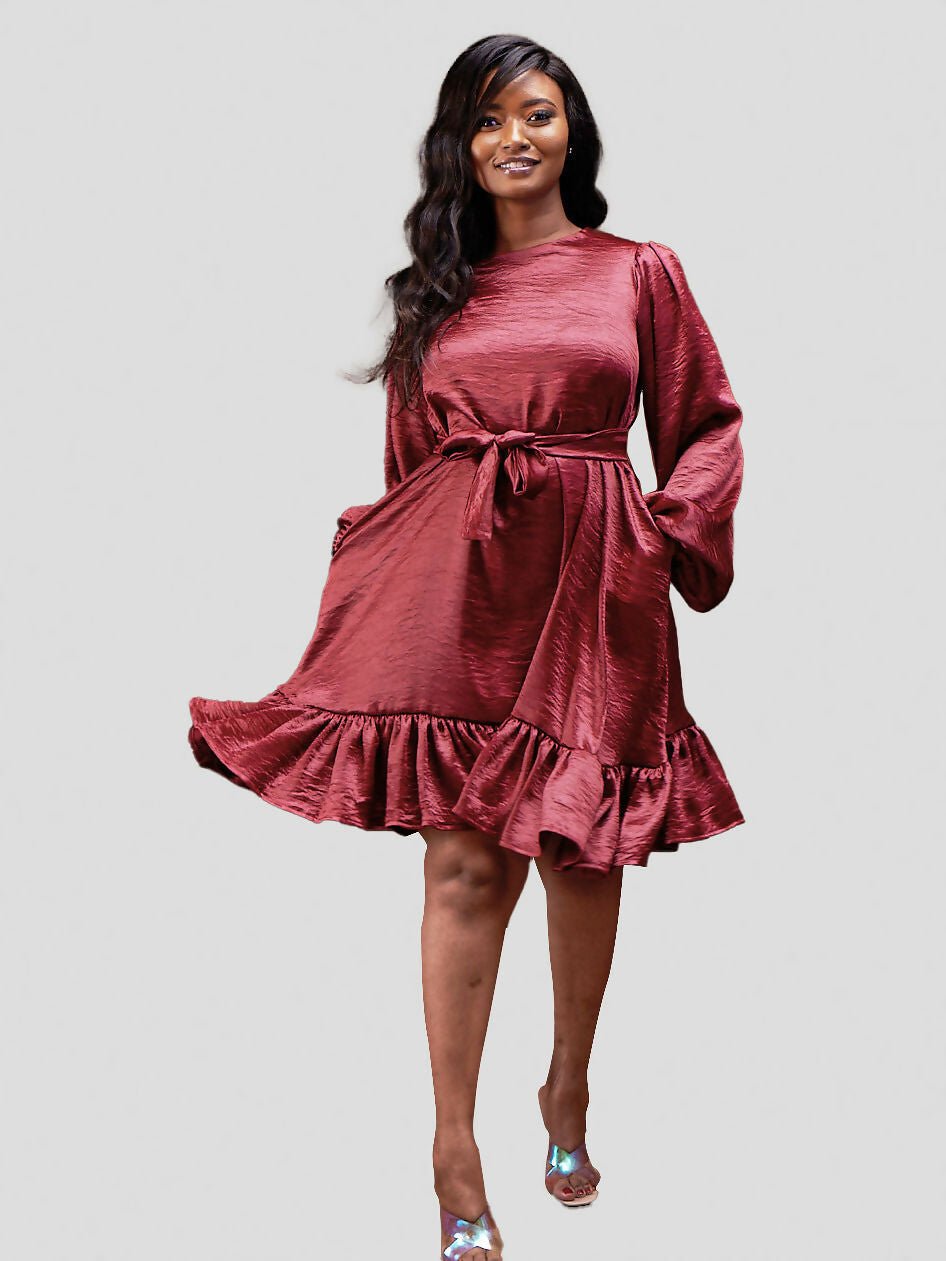 Elsie Glamour Valerie Shift Dress - Burgundy - Shopzetu