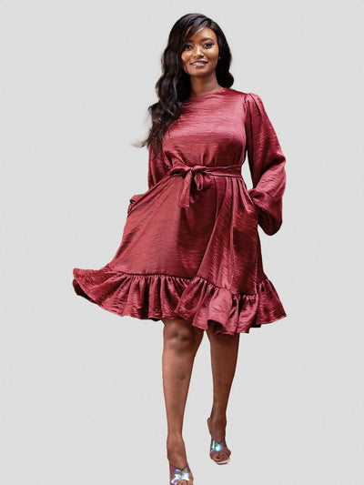 Elsie Glamour Valerie Shift Dress - Burgundy - Shopzetu