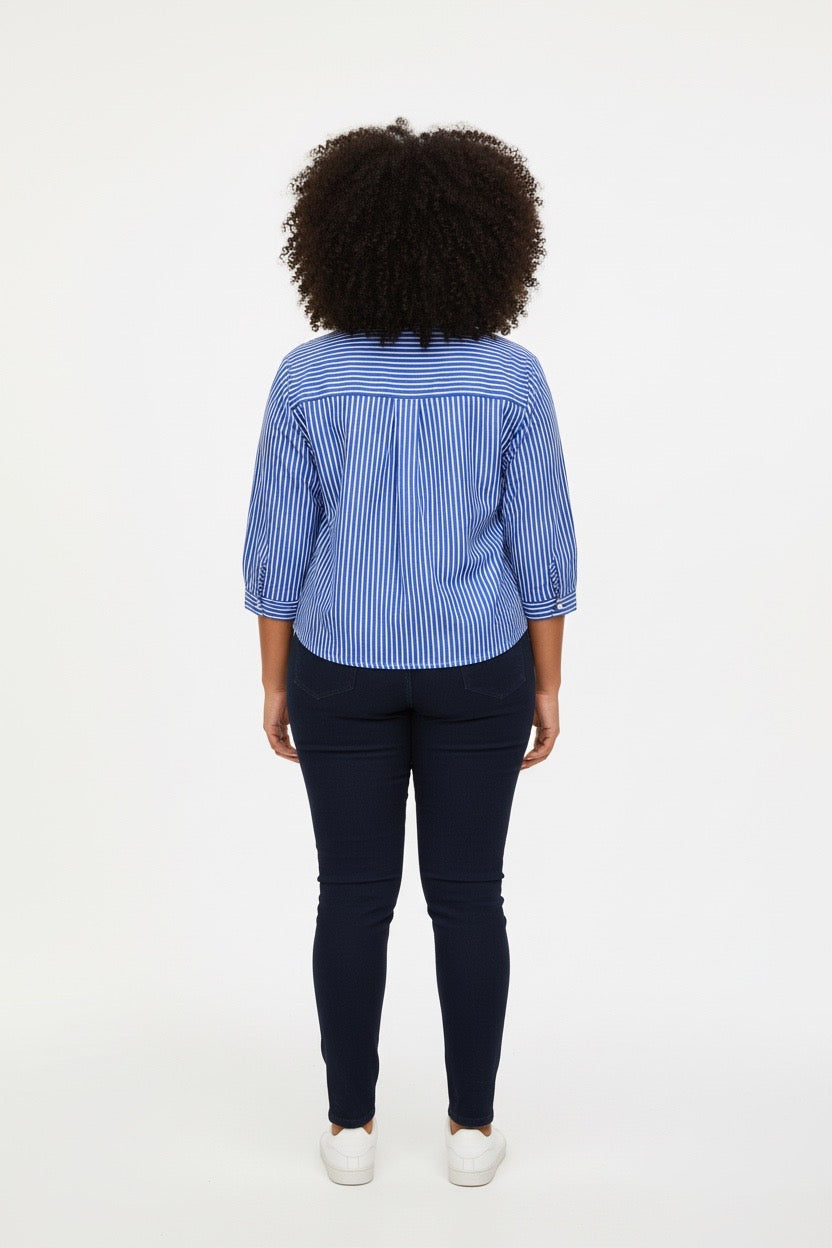 Stylish Sisters Classic Stripped Button Front Shirt - Blue & White
