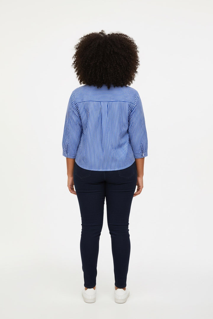 Stylish Sisters Classic Stripped Button Front Shirt - Blue & White
