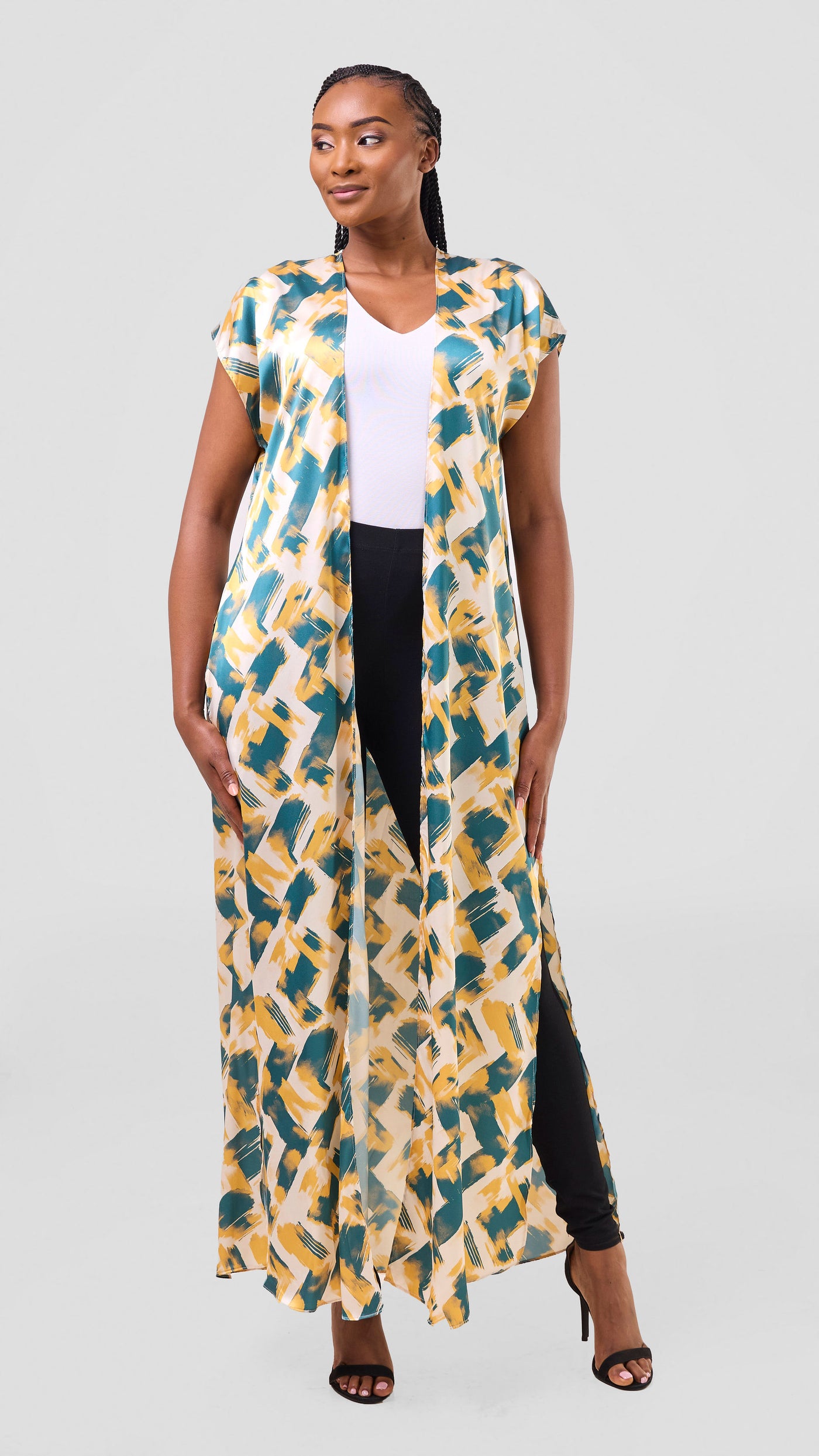 Vivo Chidii Drop Shoulder Kimono - Mustard / Dark Teal Tulu Print