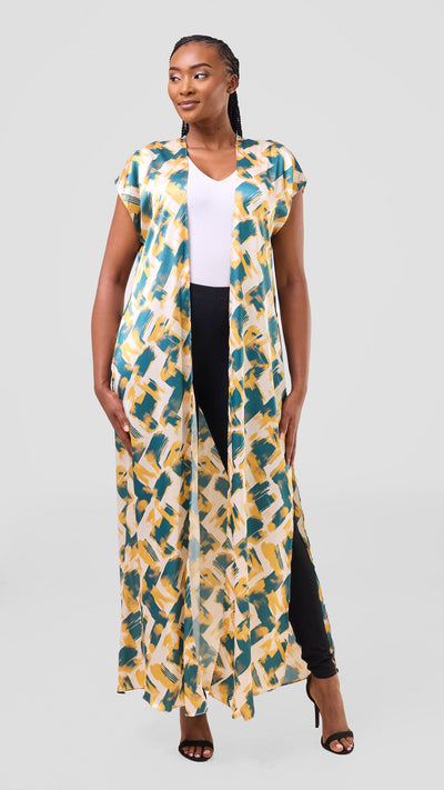 Vivo Chidii Drop Shoulder Kimono - Mustard / Dark Teal Tulu Print