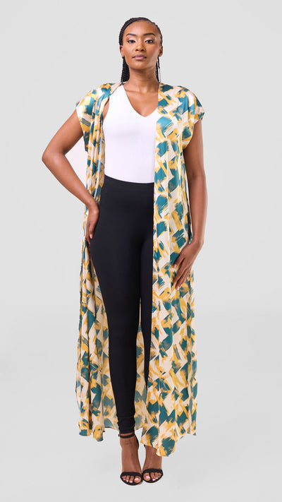Vivo Chidii Drop Shoulder Kimono - Mustard / Dark Teal Tulu Print