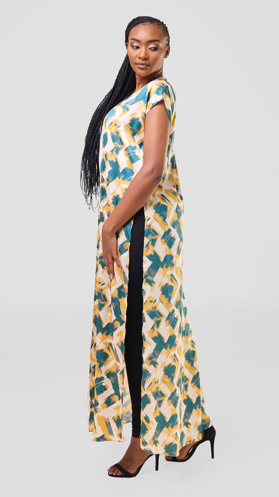 Vivo Chidii Drop Shoulder Kimono - Mustard / Dark Teal Tulu Print