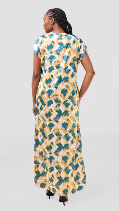 Vivo Chidii Drop Shoulder Kimono - Mustard / Dark Teal Tulu Print