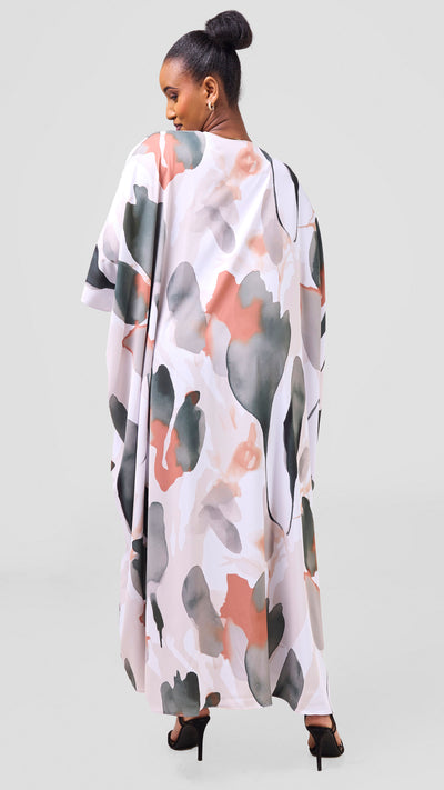 Vivo Ayla Maxi Kimono - White / Light Taupe Dola Print