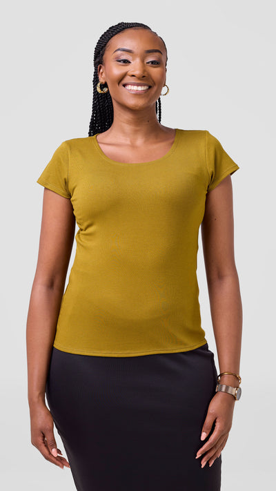 Vivo Everyday Cap Sleeve Top - Dark Olive