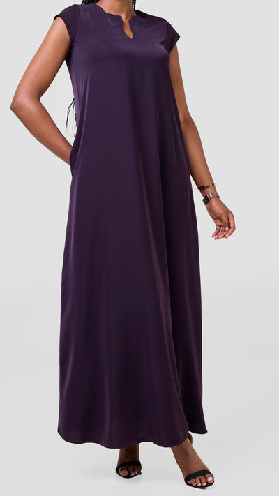 Vivo Zola V Neck Cap Sleeve Maxi Dress - Mulberry