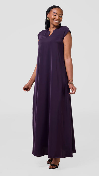 Vivo Zola V Neck Cap Sleeve Maxi Dress - Mulberry