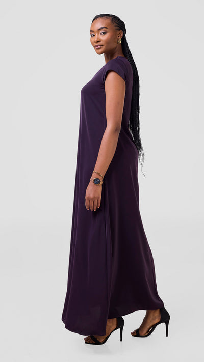 Vivo Zola V Neck Cap Sleeve Maxi Dress - Mulberry