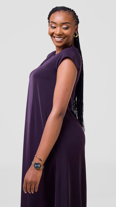 Vivo Zola V Neck Cap Sleeve Maxi Dress - Mulberry