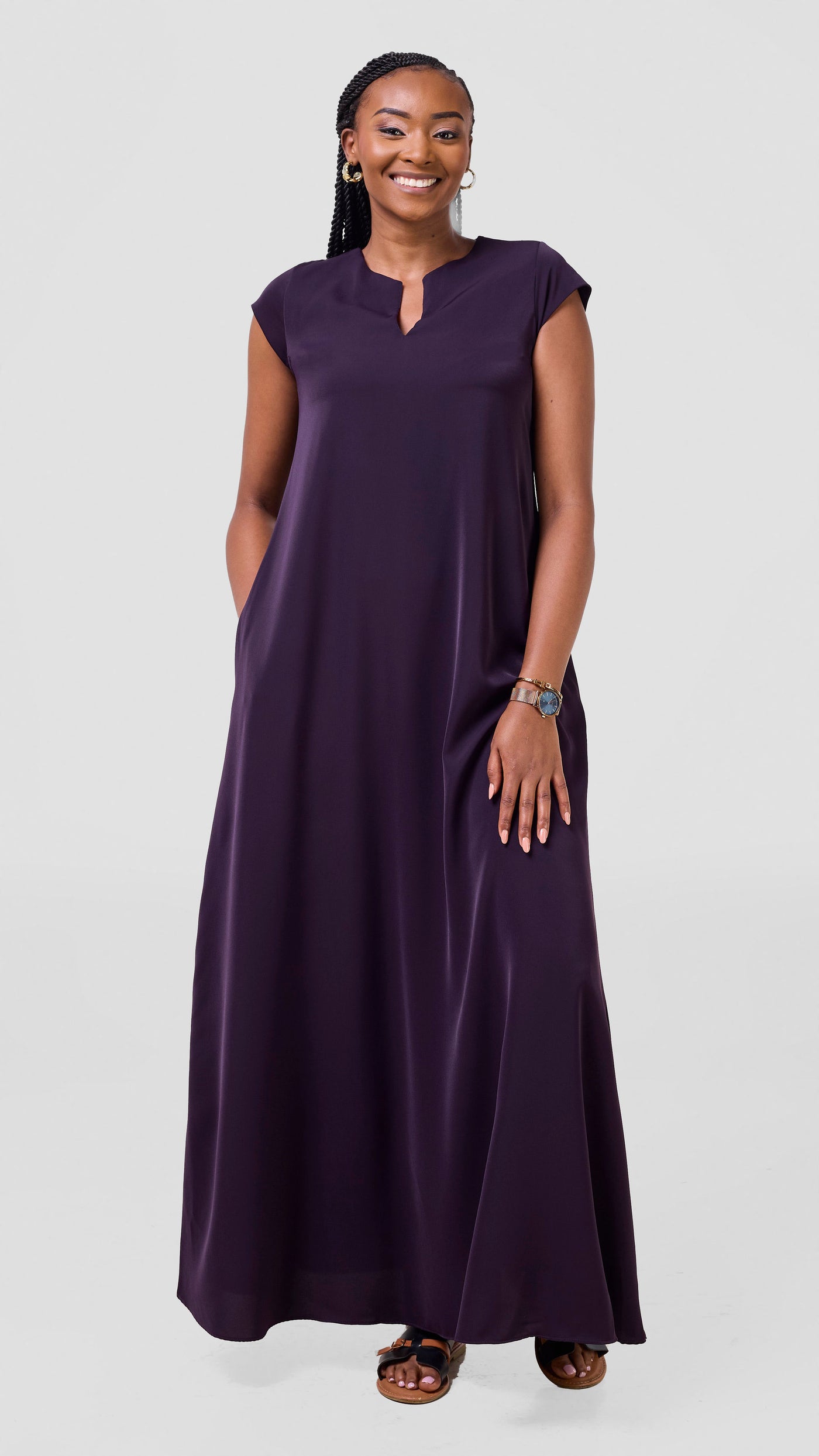 Vivo Zola V Neck Cap Sleeve Maxi Dress - Mulberry