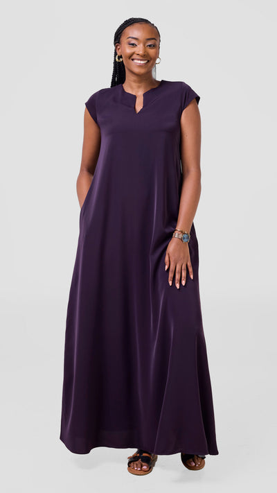 Vivo Zola V Neck Cap Sleeve Maxi Dress - Mulberry