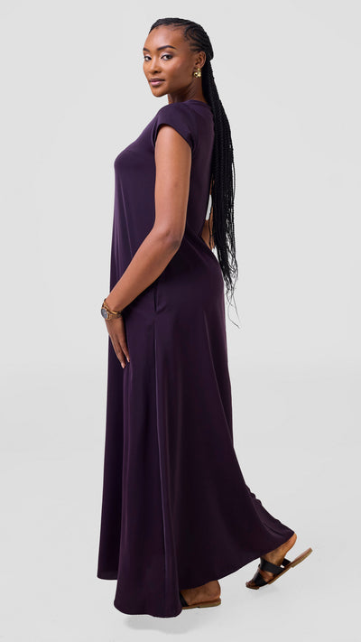 Vivo Zola V Neck Cap Sleeve Maxi Dress - Mulberry
