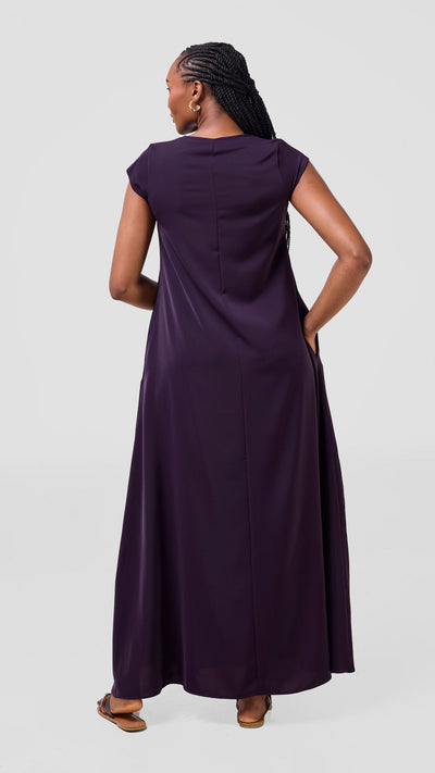 Vivo Zola V Neck Cap Sleeve Maxi Dress - Mulberry