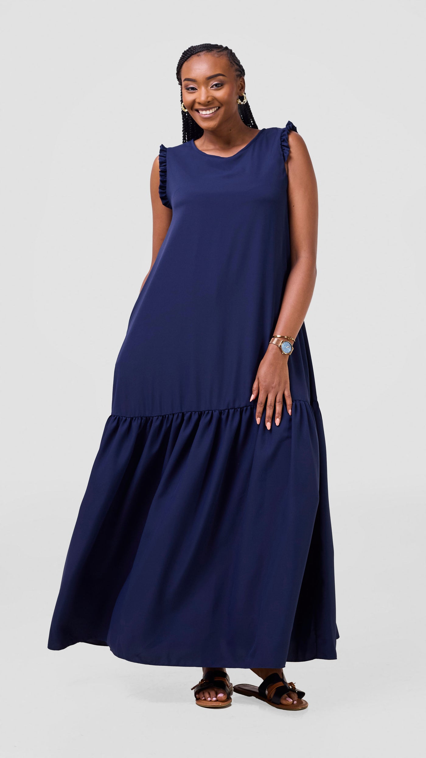 Vivo Ava Tent Flounce Maxi Dress - Navy