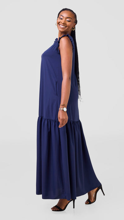 Vivo Ava Tent Flounce Maxi Dress - Navy