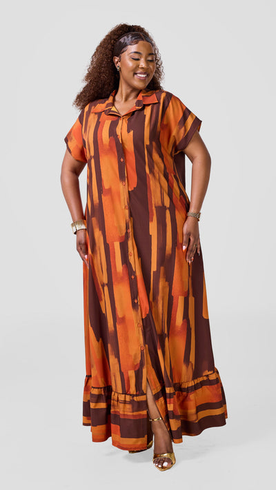 Vivo Maisha Drop Shoulder Maxi Dress - Chocolate / Rust Pasi Print