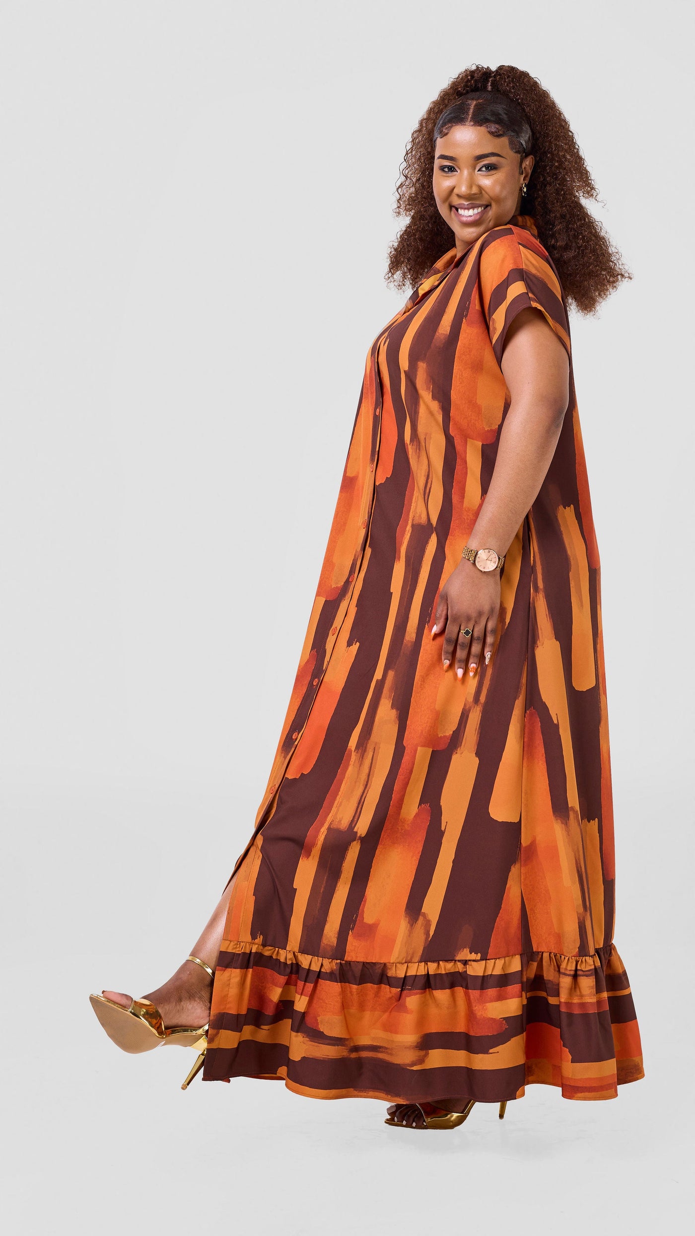 Vivo Maisha Drop Shoulder Maxi Dress - Chocolate / Rust Pasi Print