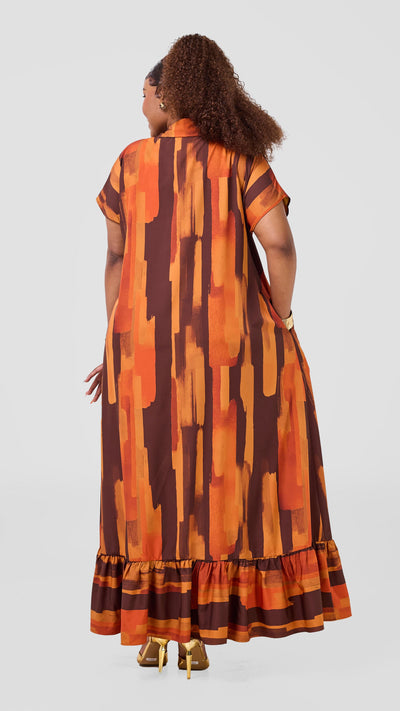 Vivo Maisha Drop Shoulder Maxi Dress - Chocolate / Rust Pasi Print