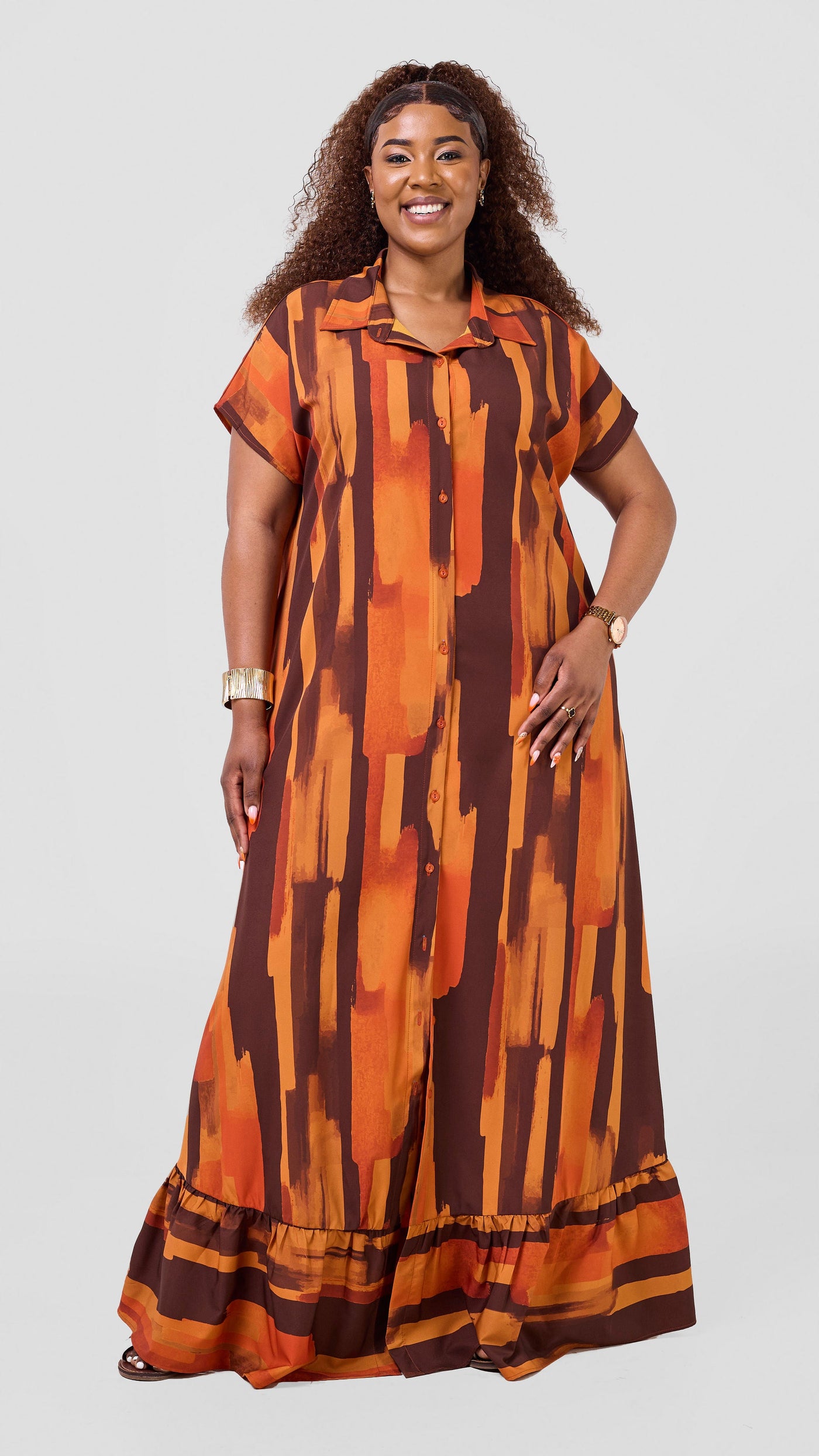 Vivo Maisha Drop Shoulder Maxi Dress - Chocolate / Rust Pasi Print