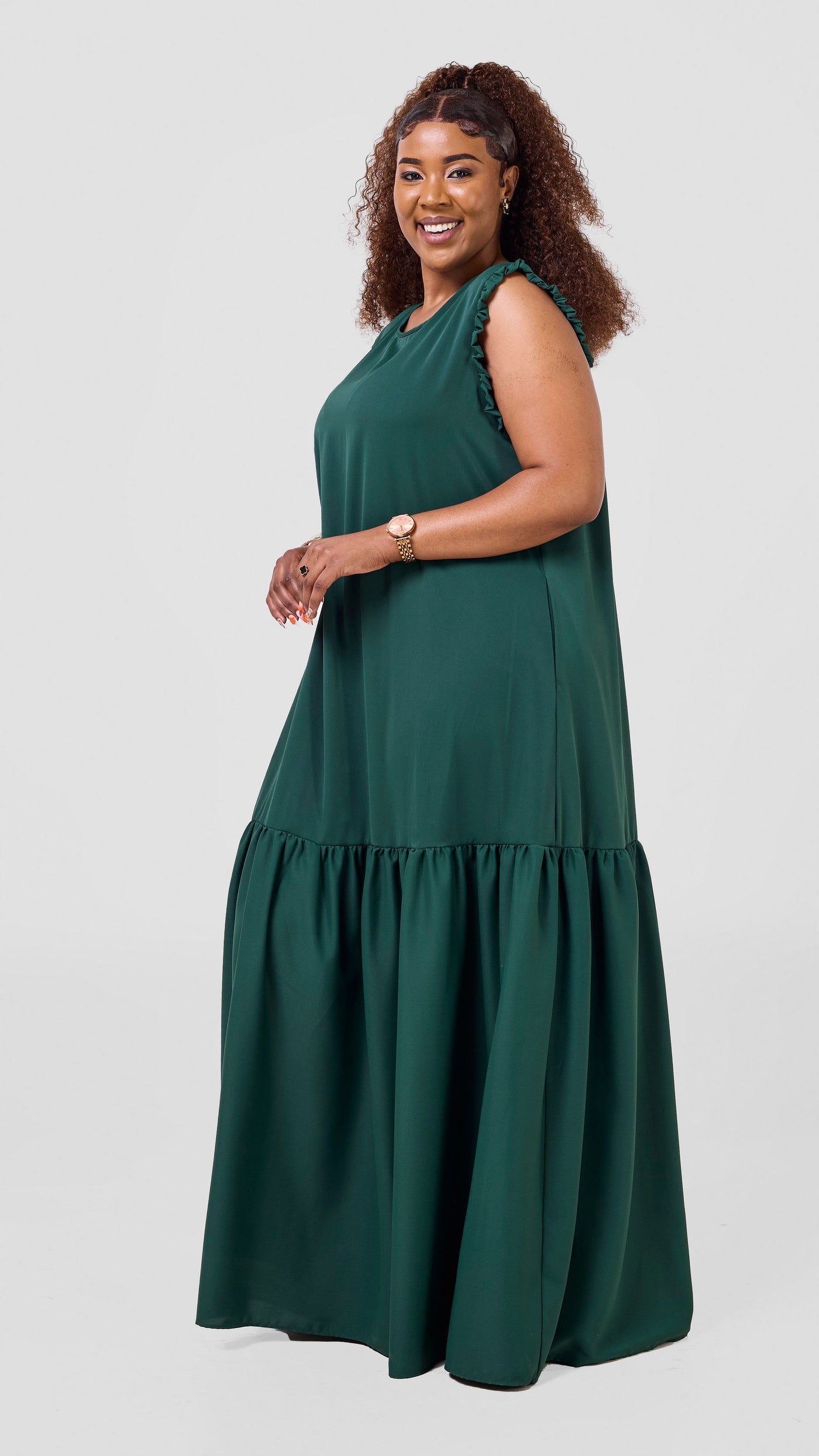 Vivo Ava Tent Flounce Maxi Dress -  Dark Green