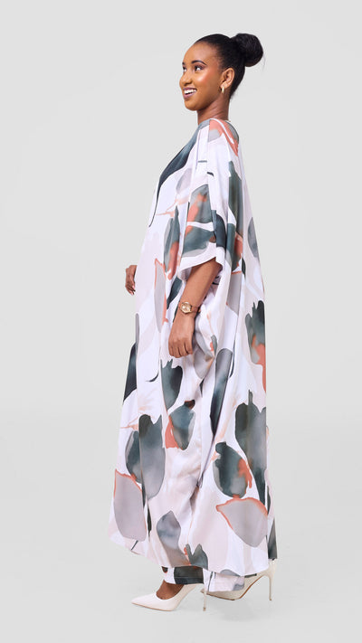 Vivo Ayla Maxi Kimono - White / Light Taupe Dola Print