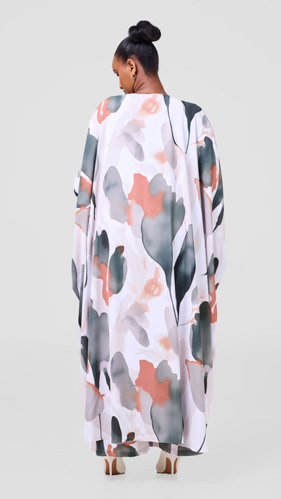 Vivo Ayla Maxi Kimono - White / Light Taupe Dola Print