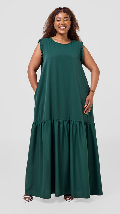 Vivo Ava Tent Flounce Maxi Dress -  Dark Green
