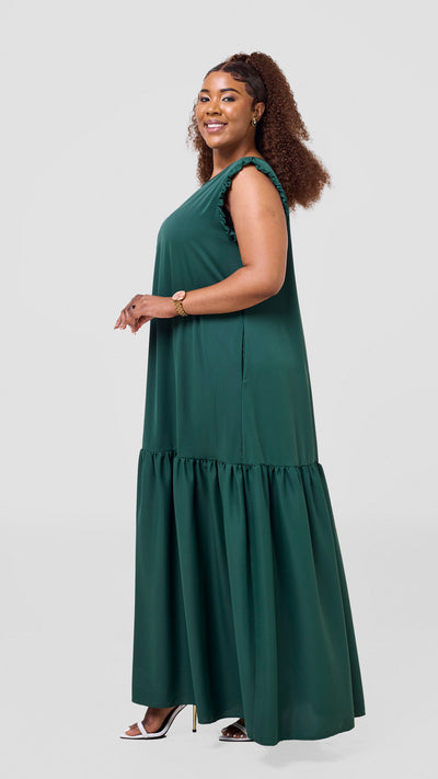 Vivo Ava Tent Flounce Maxi Dress -  Dark Green