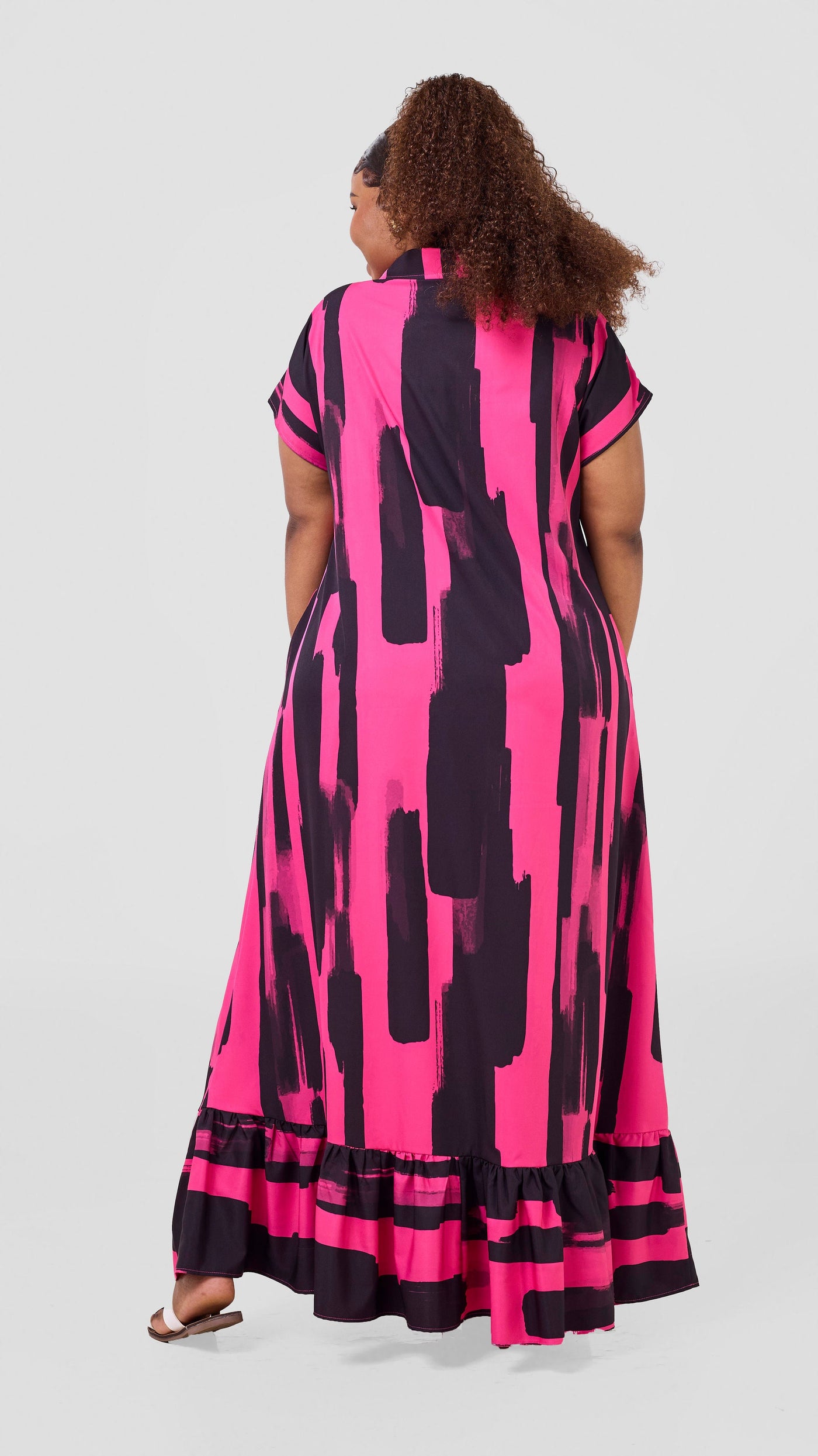 Vivo Maisha Drop Shoulder Maxi Dress - Pink / Black Pasi Print