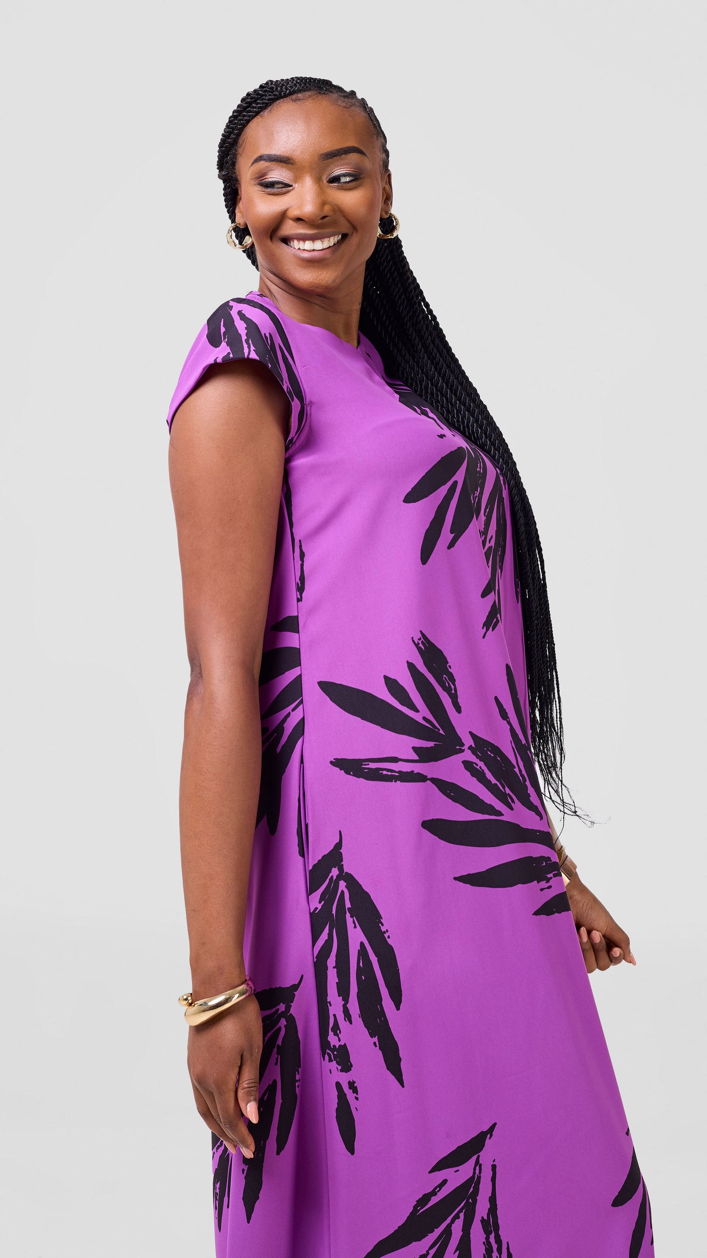 Vivo Zola V Neck Cap Sleeve Maxi Dress - Light Purple / Black Ewale Print