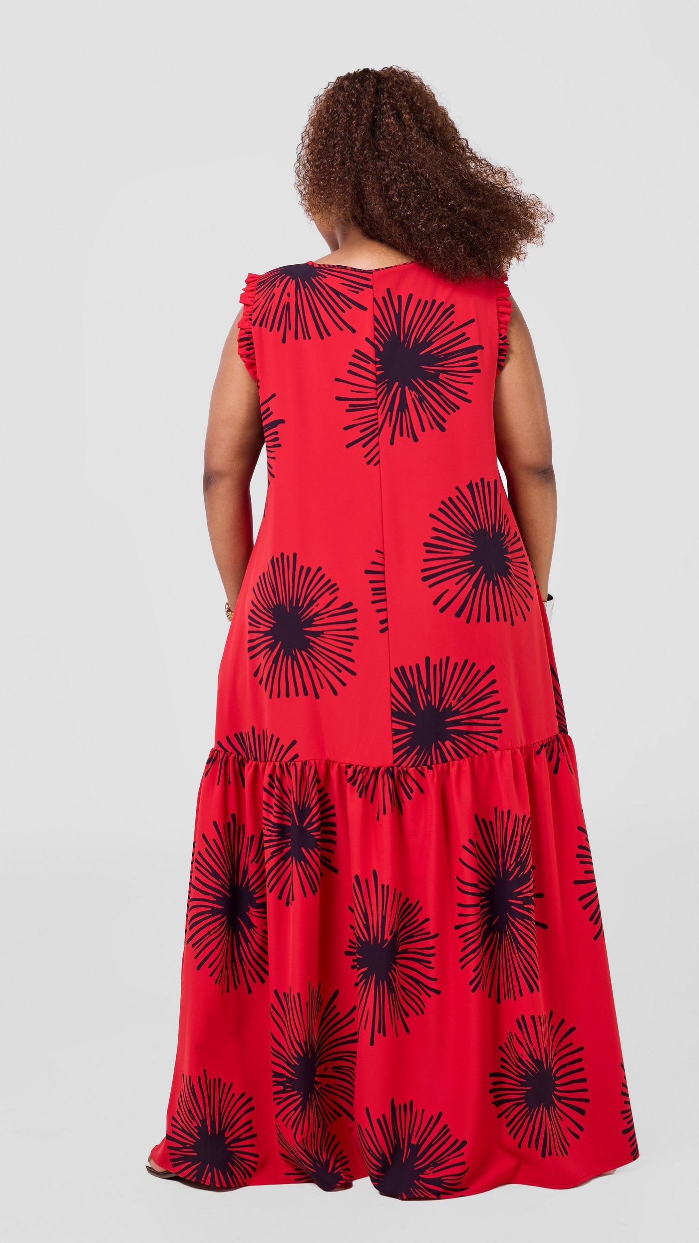 Vivo Ava Tent Flounce Maxi Dress - Red / Navy Sella Print
