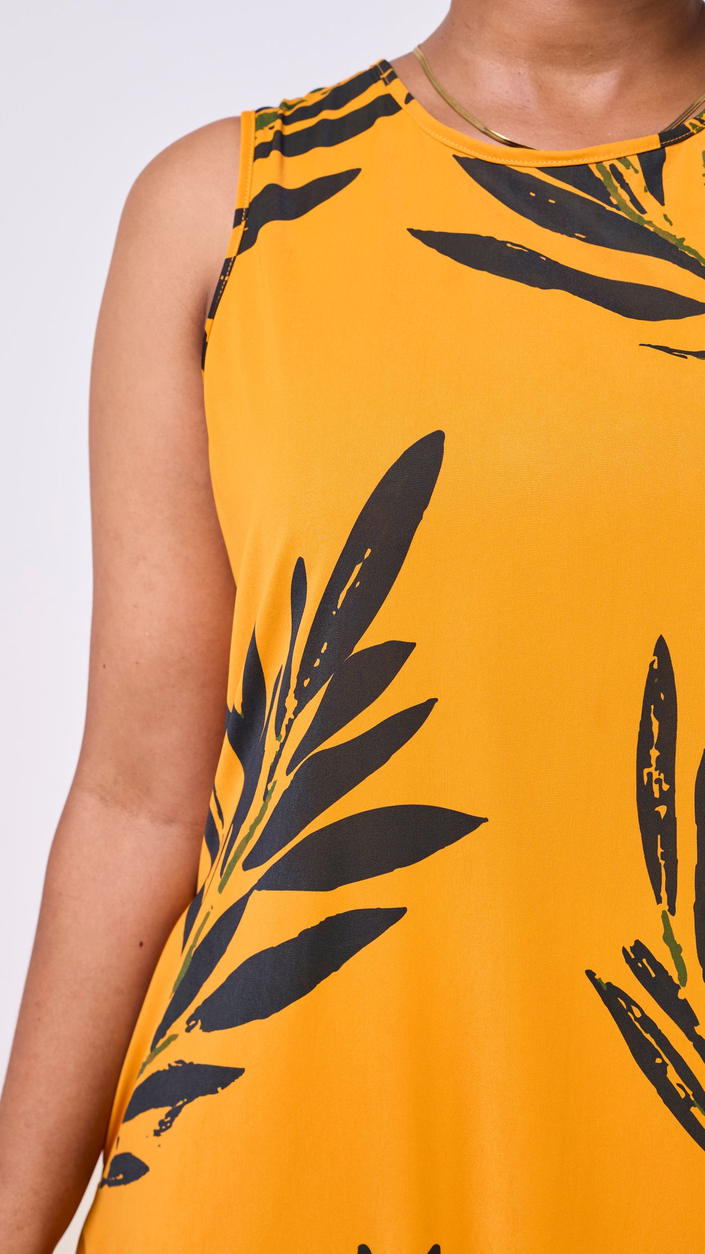 Vivo Basic Sleeveless Tent Maxi Dress - Mustard / Dark Green Ewale Print