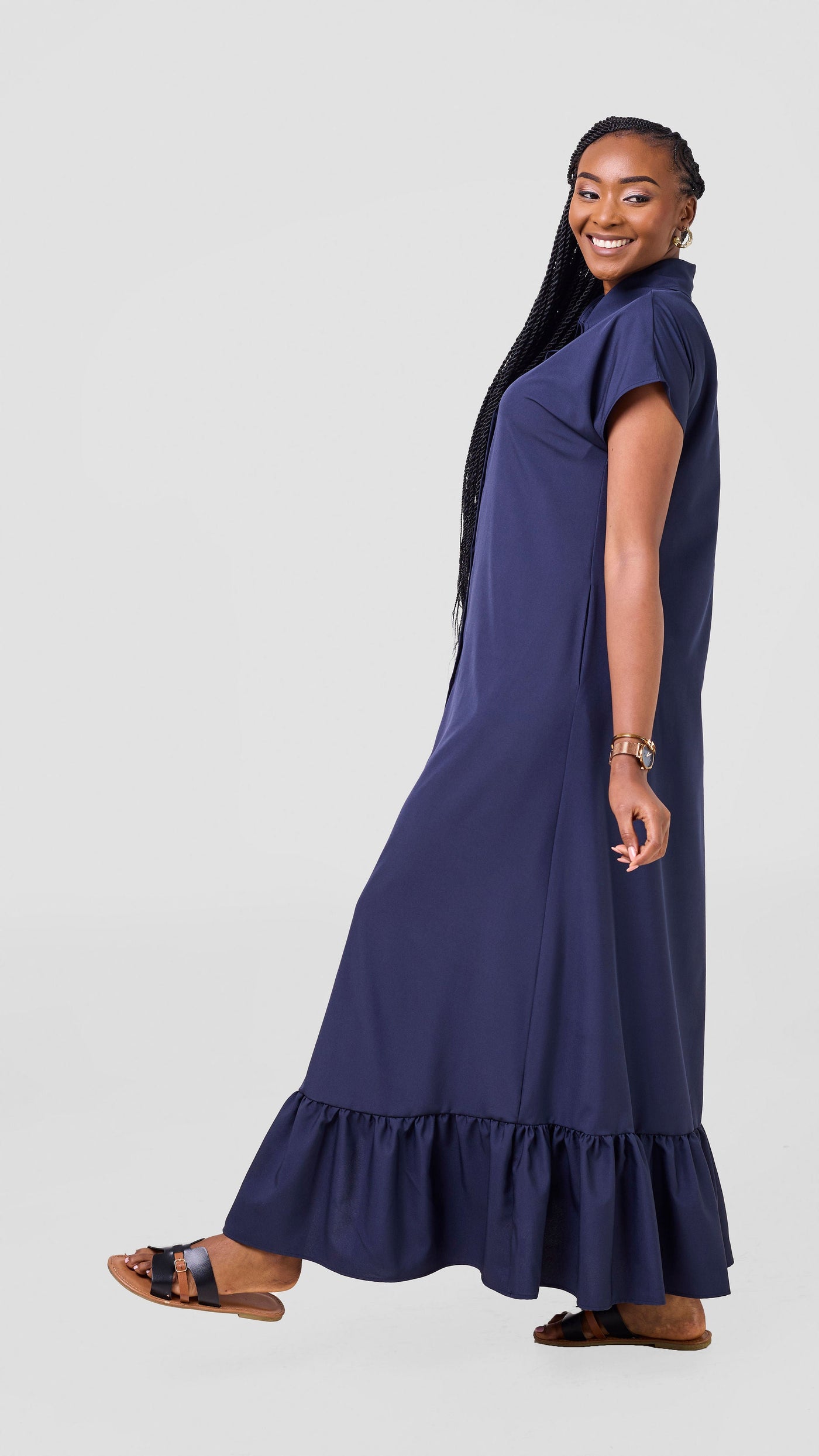Vivo Maisha Drop Shoulder Maxi Dress - Navy