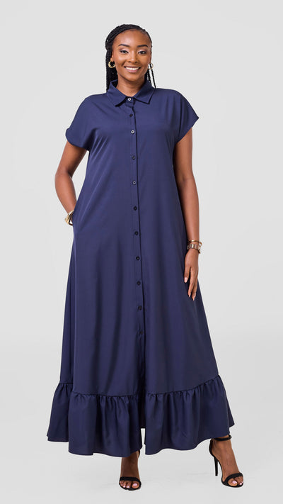 Vivo Maisha Drop Shoulder Maxi Dress - Navy