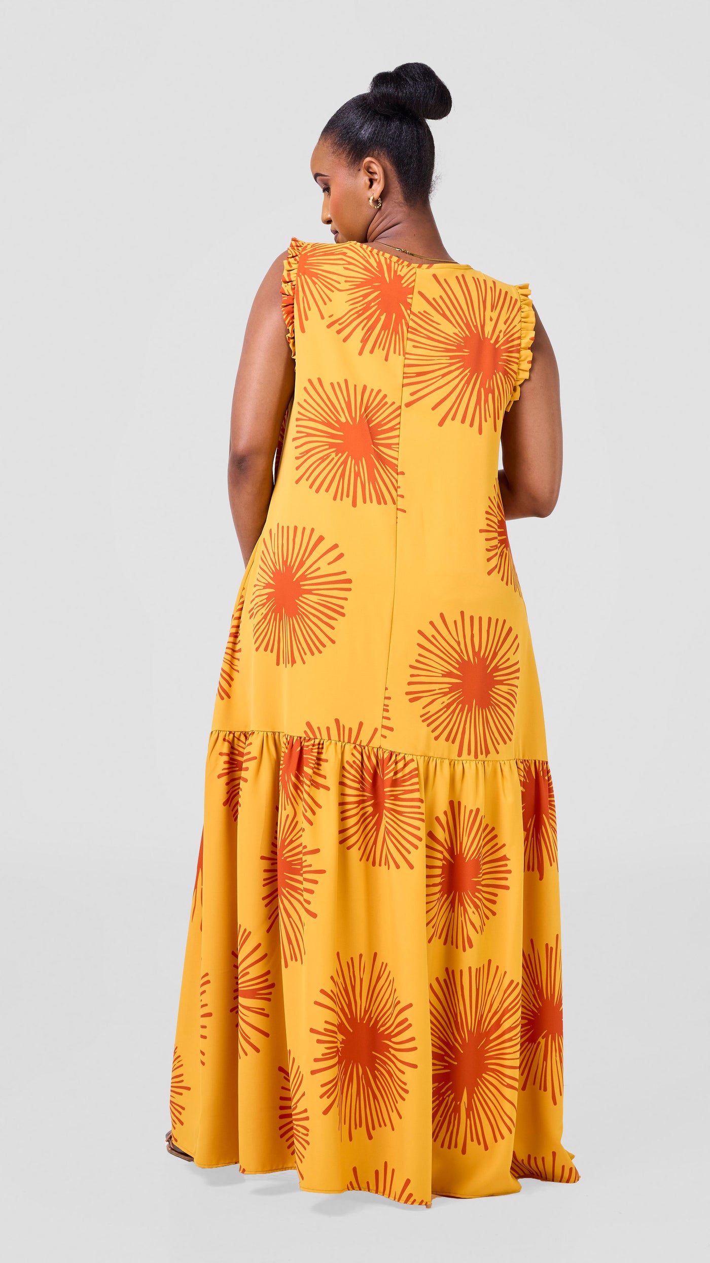 Vivo Ava Tent Flounce Maxi Dress - Mustard Orange Sella Print