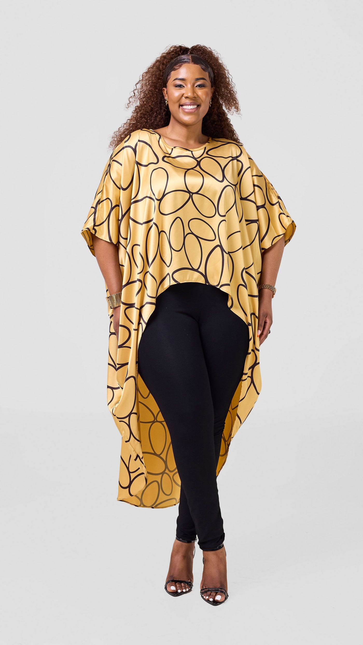 Vivo Hanabi High Low Top - Gold / Black Koto Print