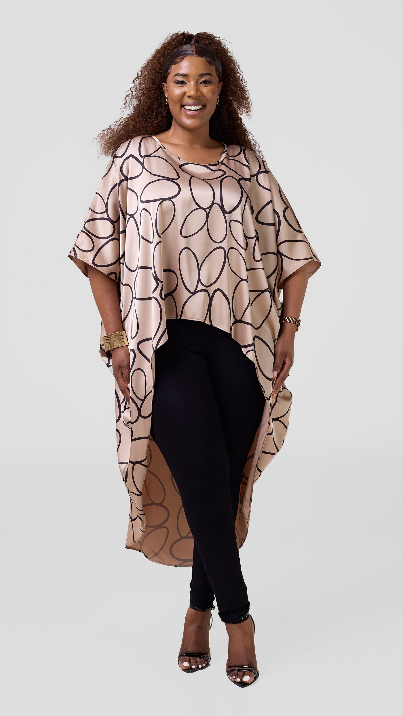 Vivo Hanabi High Low Top - Taupe / Black Koto Print