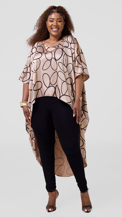 Vivo Hanabi High Low Top - Taupe / Black Koto Print