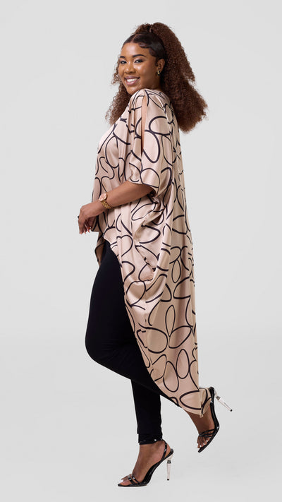 Vivo Hanabi High Low Top - Taupe / Black Koto Print
