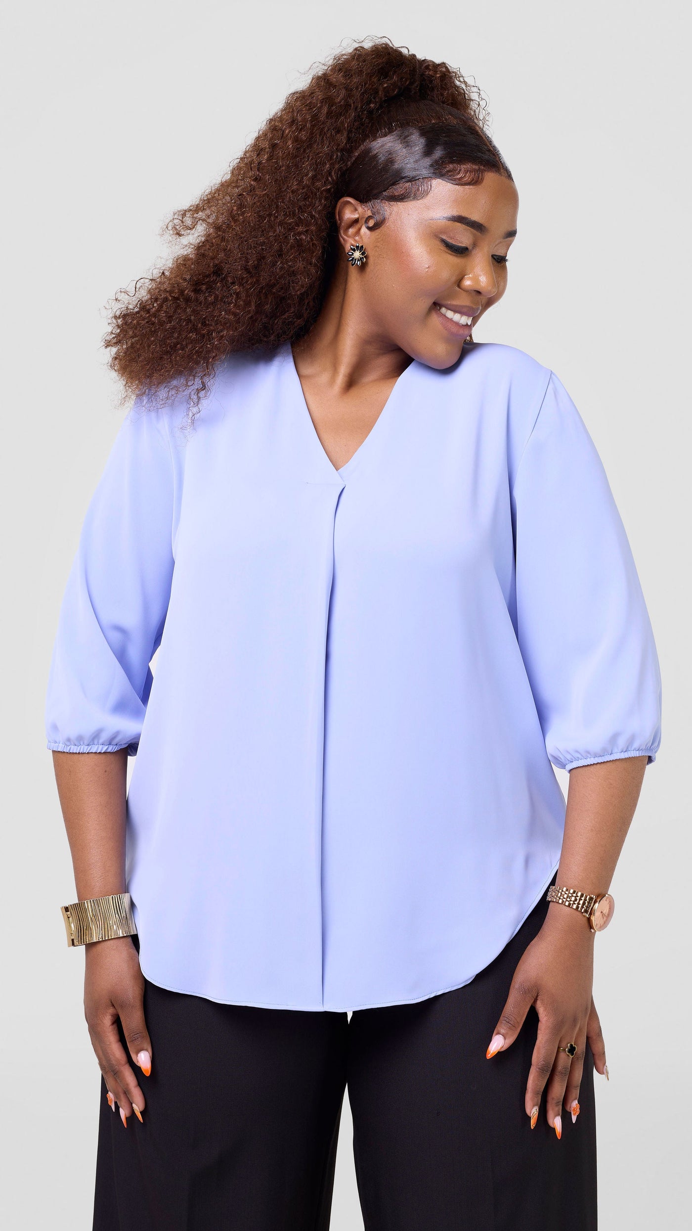 Vivo Dua 3/4 Sleeved V Neck Shirt - Light Blue