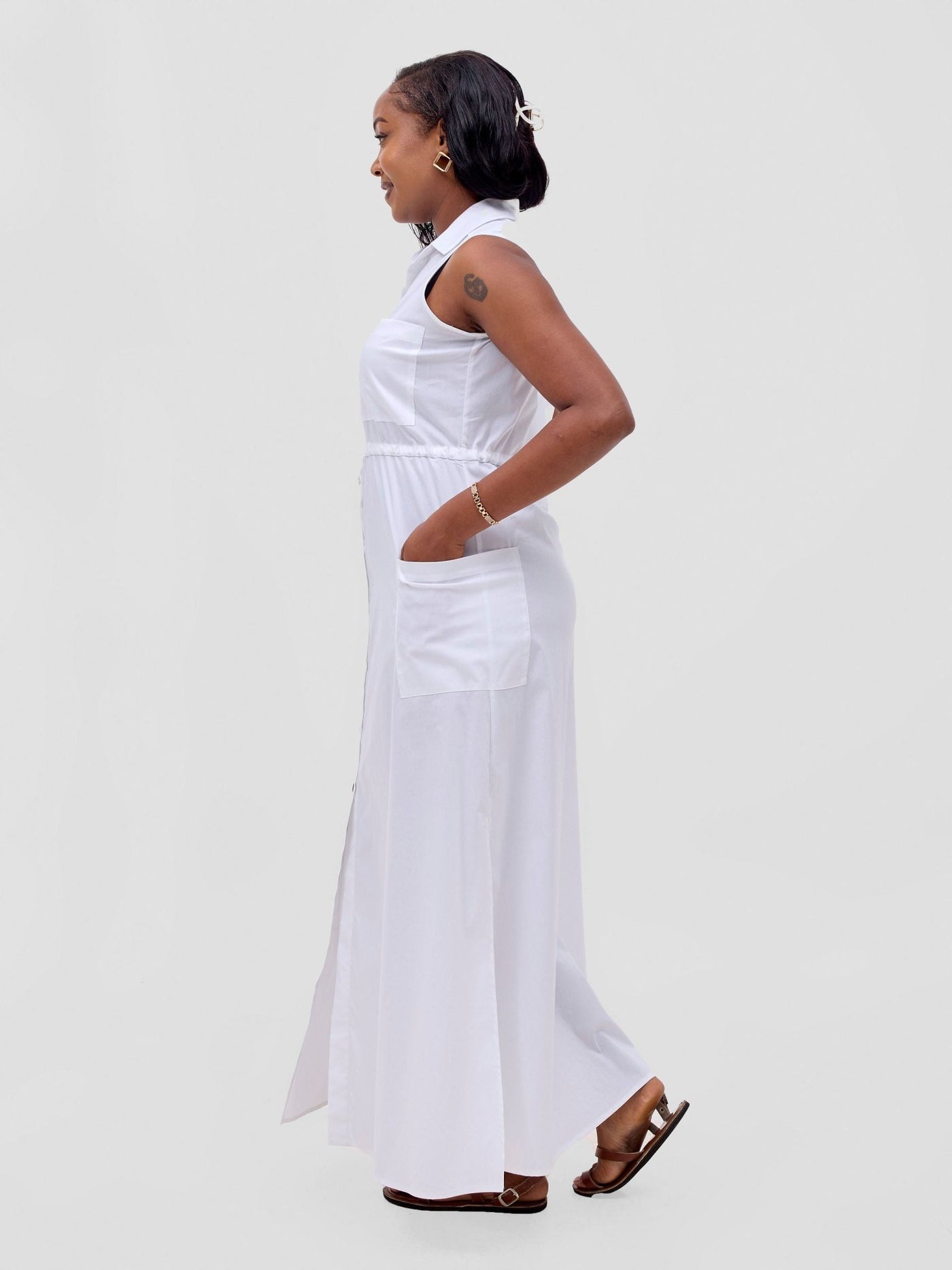 Safari Kamari Maxi Dress - White - Shopzetu